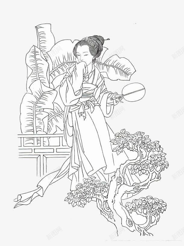 美女png免抠素材_新图网 https://ixintu.com 古典 简笔画 黑白线条