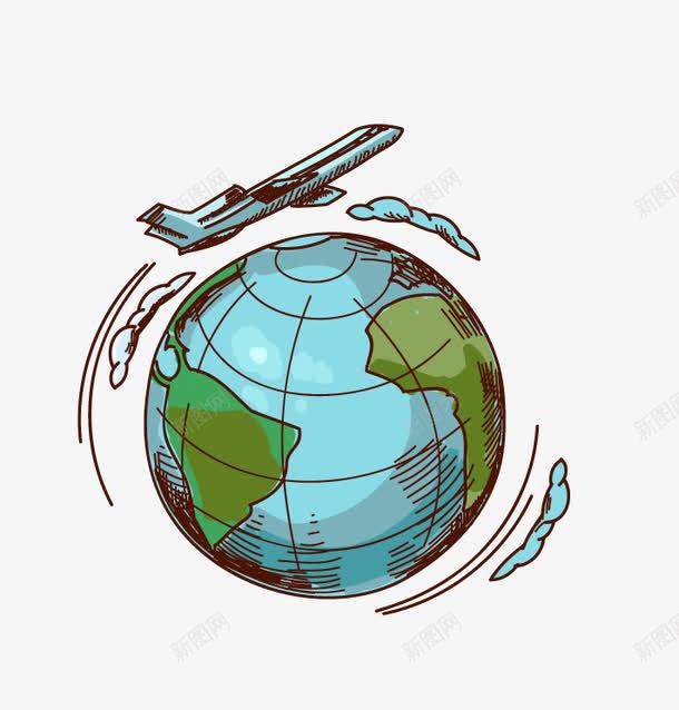 手绘地球png免抠素材_新图网 https://ixintu.com 卡通 卡通图案 地球 手绘图案 手绘明信片 旅游 背景图案 飞机