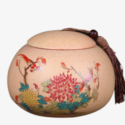 中国风花纹陶罐素材