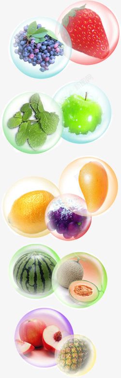 各色水果泡泡里的各色水果高清图片