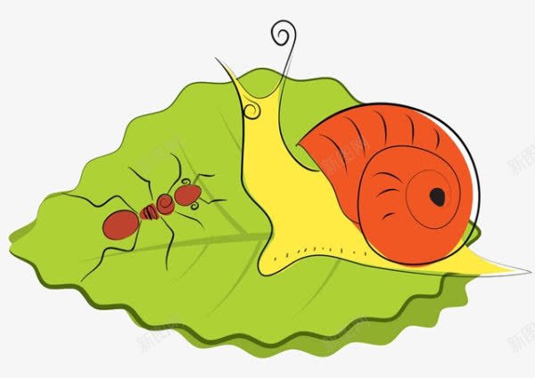 卡通蜗牛蚂蚁png免抠素材_新图网 https://ixintu.com 卡通 树叶 蚂蚁 蜗牛
