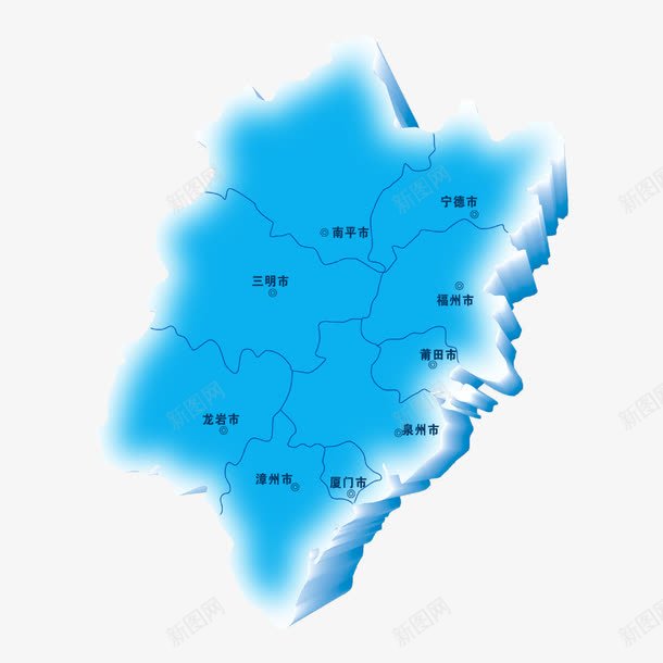 福建立体地图png免抠素材_新图网 https://ixintu.com 地名 福建 福建地图 立体 蓝色