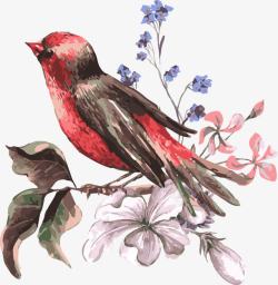 创意手绘水彩红色的小鸟素材