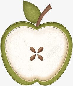 绿色半边苹果png免抠素材_新图网 https://ixintu.com 叶子 绿色苹果 苹果