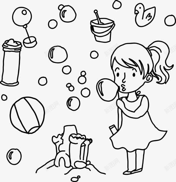 女孩在吹泡泡png免抠素材_新图网 https://ixintu.com png图形 png装饰 人物 儿童 手绘 泡泡 装饰