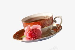 冬日花纹陶瓷杯暖人热气红茶素材