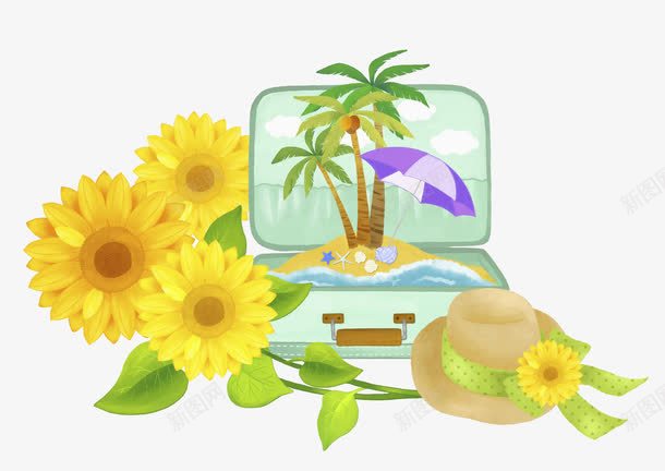 花朵和太阳帽png免抠素材_新图网 https://ixintu.com PNG素材 太阳帽 绿树 花朵