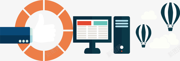 大拇指台式电脑商务图表矢量图ai免抠素材_新图网 https://ixintu.com 台式机 大拇指 热气球 矢量素材 矢量图