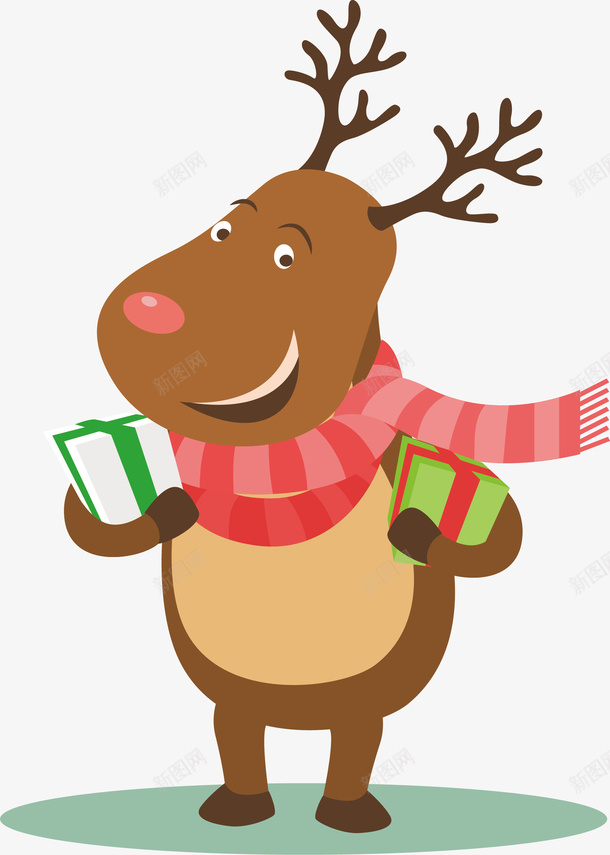 送礼物的驯鹿矢量图ai免抠素材_新图网 https://ixintu.com 圣诞礼物 圣诞节 圣诞驯鹿 矢量png 送礼物 驯鹿 矢量图