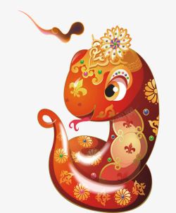 手绘中国风红色的蛇素材