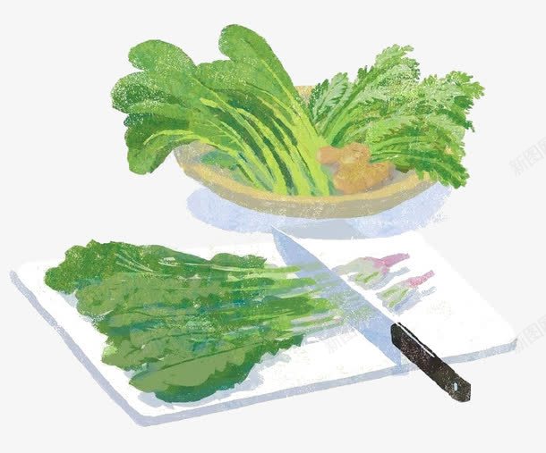 卡通砧板蔬菜png免抠素材_新图网 https://ixintu.com 切菜 砧板 蔬菜 青菜