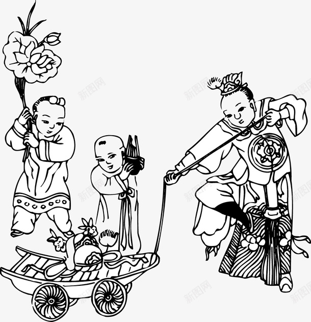 中国传统人物儿童嬉戏图矢量图eps免抠素材_新图网 https://ixintu.com 传统人物 矢量素材 节日装饰 设计素材 矢量图
