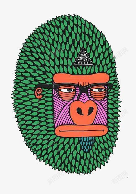 绿色猩猩头png免抠素材_新图网 https://ixintu.com 密集 猩猩头 红色脸 绿色头发