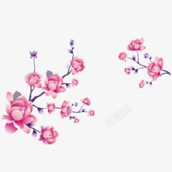 粉色花朵水墨画素材