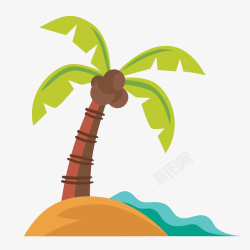 夏日沙滩辅助图手绘扁平夏日沙滩椰子树矢量图高清图片