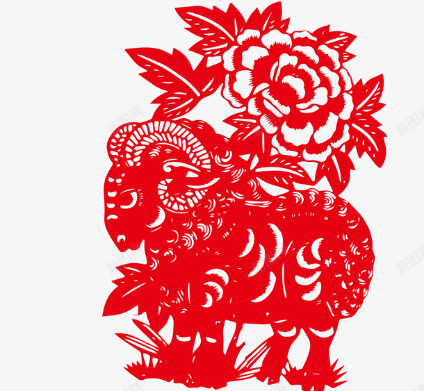 羊年元素png免抠素材_新图网 https://ixintu.com 剪纸画 矢量素材 羊剪纸 羊年剪纸画 花朵