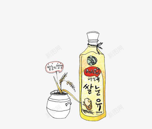 一瓶酒与谷子png免抠素材_新图网 https://ixintu.com 卡通 手绘 韩语