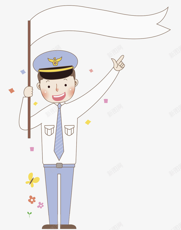 挥舞旗子的警察图png免抠素材_新图网 https://ixintu.com 制服 卡通 帅气的 手绘 挥舞的 旗子 男人 警察