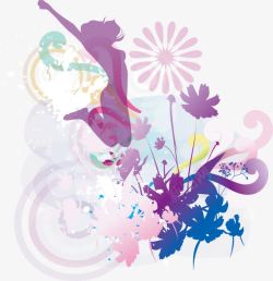紫色女人与花装饰素材