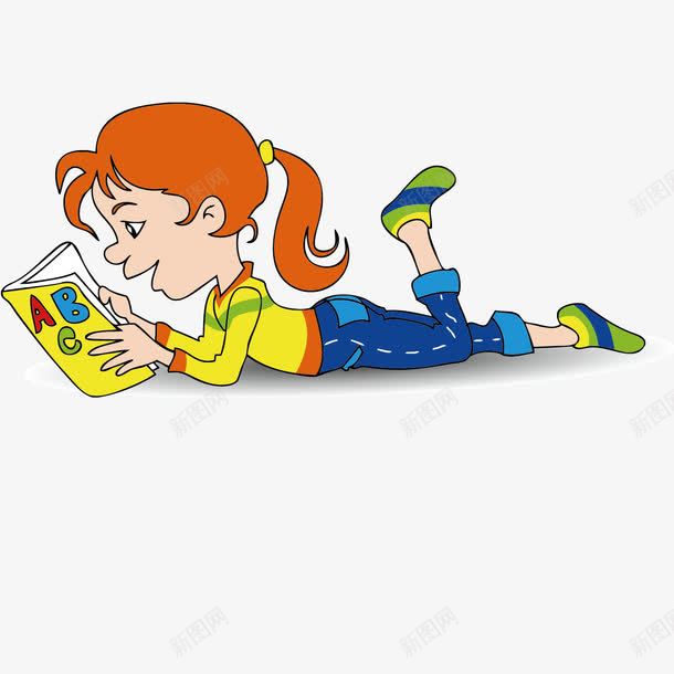 趴着看书的女孩矢量图ai免抠素材_新图网 https://ixintu.com 女孩 学习 看书 认真 趴地上 矢量图