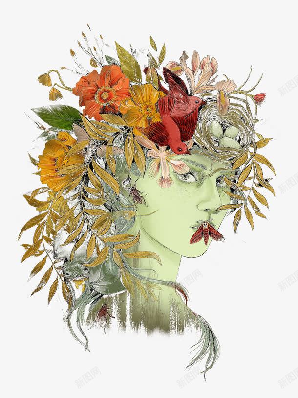 头上戴花的女孩png免抠素材_新图网 https://ixintu.com 创意人物图 头上戴花的女孩图 鲜花图案