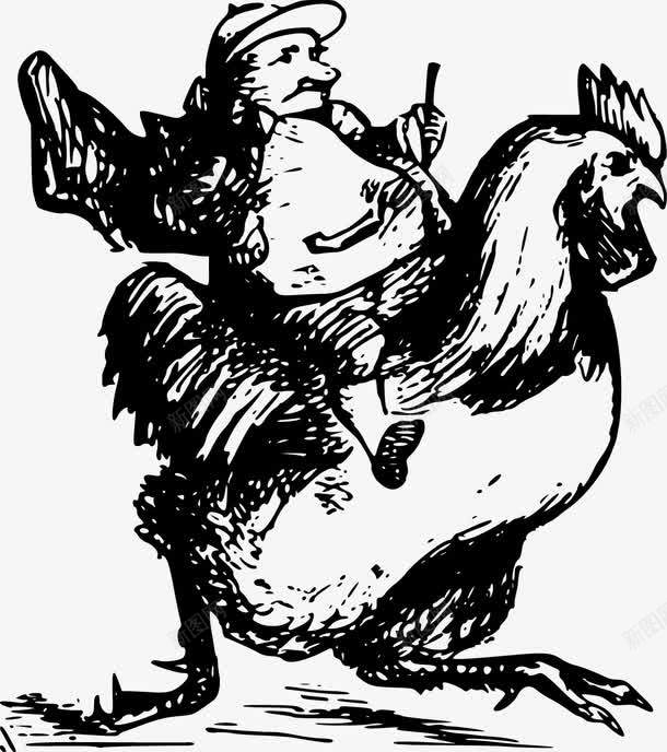 骑鸡的胖子png免抠素材_新图网 https://ixintu.com 免费矢量下载 手绘 插画 母鸡 骑鸡的胖子