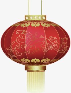 手绘中国风红色花纹灯笼素材