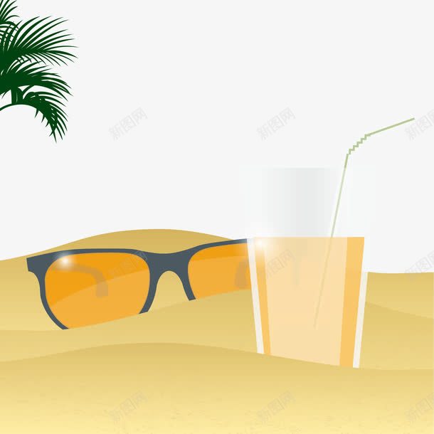 沙滩墨镜饮料场景png免抠素材_新图网 https://ixintu.com 卡通 墨镜 沙滩 装饰图案 饮料