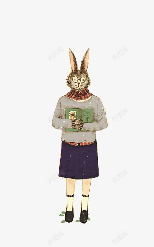 兔子小姐png免抠素材_新图网 https://ixintu.com PNG图形 PNG装饰 书本 兔子 卡通 手绘 装饰