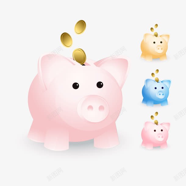 彩色猪储蓄罐png免抠素材_新图网 https://ixintu.com 彩色 猪储蓄罐 金币 金融