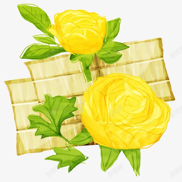 黄色花朵png免抠素材_新图网 https://ixintu.com 手绘花朵 绿叶 花朵 花瓣 黄色
