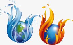 手绘动感水与火地球素材
