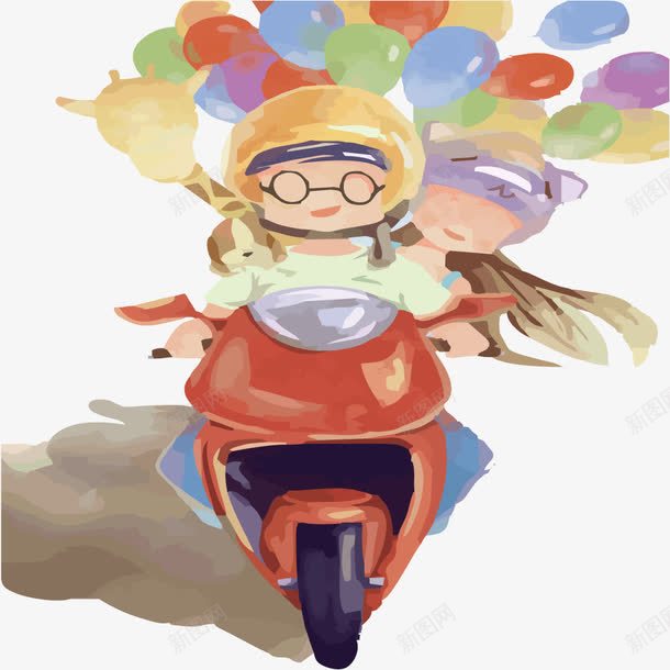 骑摩托与彩色气球png免抠素材_新图网 https://ixintu.com 彩色 彩色气球png 手绘插画 气球 矢量素材 骑摩托