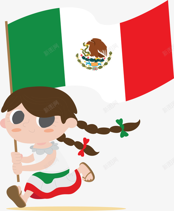 拿着墨西哥国旗的女孩矢量图ai免抠素材_新图网 https://ixintu.com 可爱女孩 墨西哥 墨西哥国旗 墨西哥女孩 矢量png 飘扬国旗 矢量图
