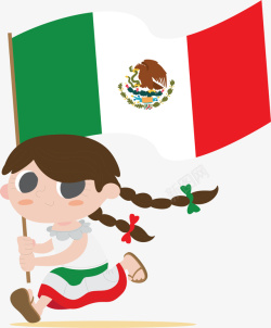 拿着墨西哥国旗的女孩矢量图素材