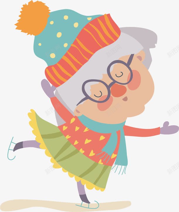 滑雪的老奶奶png免抠素材_新图网 https://ixintu.com 伸手 卡通手绘水彩 滑雪 眼镜 绿色围巾 老人 老奶奶 老婆婆卡通