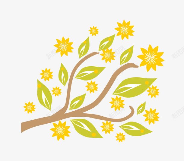 黄色的分支树png免抠素材_新图网 https://ixintu.com 分支树 分支树状 素材 绿叶 黄色