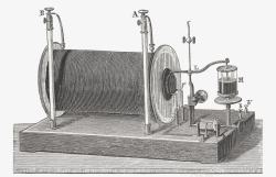 木刻画古代电磁发动机高清图片