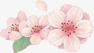 手绘复古粉色花朵绿叶素材