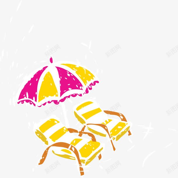 手绘黄粉色夏季躺椅png免抠素材_新图网 https://ixintu.com 夏季 粉色 躺椅
