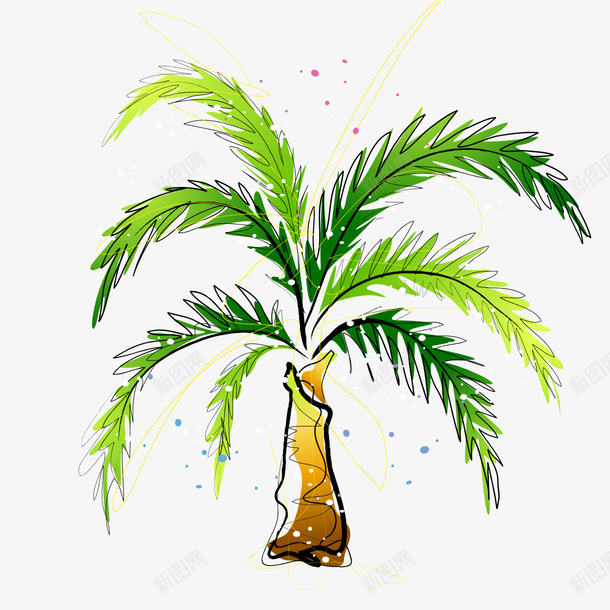 水彩椰子树png免抠素材_新图网 https://ixintu.com 树木 椰子 水彩 水彩画