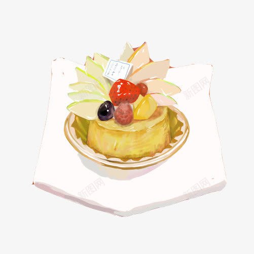水果蛋糕手绘画片png免抠素材_新图网 https://ixintu.com 手绘美食 水果 蛋糕 黄色