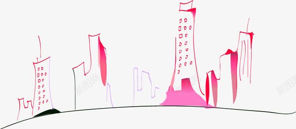 粉色手绘建筑卡通创意png免抠素材_新图网 https://ixintu.com 创意 卡通 建筑 粉色