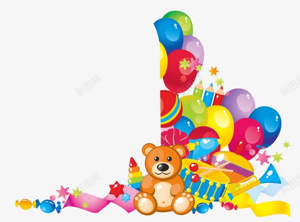 卡通玩具熊与气球png免抠素材_新图网 https://ixintu.com 卡通 彩色 抓气球的熊 气球 玩具熊
