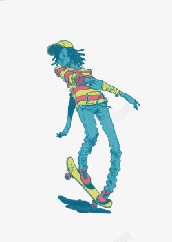 蓝色滑板少年素材