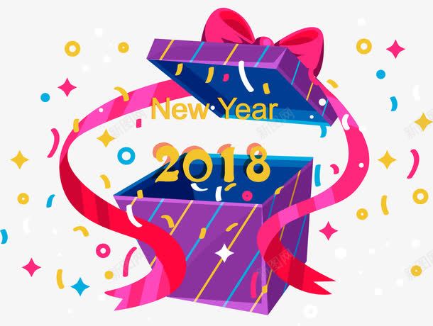 2018新年l礼物装饰png免抠素材_新图网 https://ixintu.com 2018 喜迎新年 新年l礼物 礼盒 装饰图案