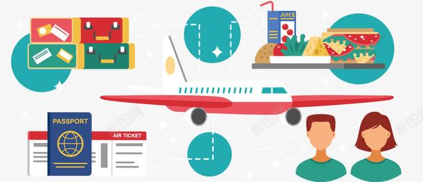 乘坐飞机物件png免抠素材_新图网 https://ixintu.com 卡通人物 背景装饰 证件 飞机 食物