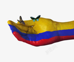 哥伦比亚国旗手绘蝴蝶图案素材