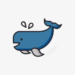 手绘扁平蓝色鲸鱼素材