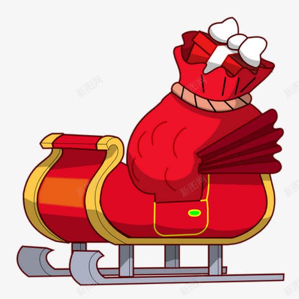 卡通红色节日礼物雪橇png免抠素材_新图网 https://ixintu.com 卡通手绘 红色袋子 红色雪橇 节日礼物